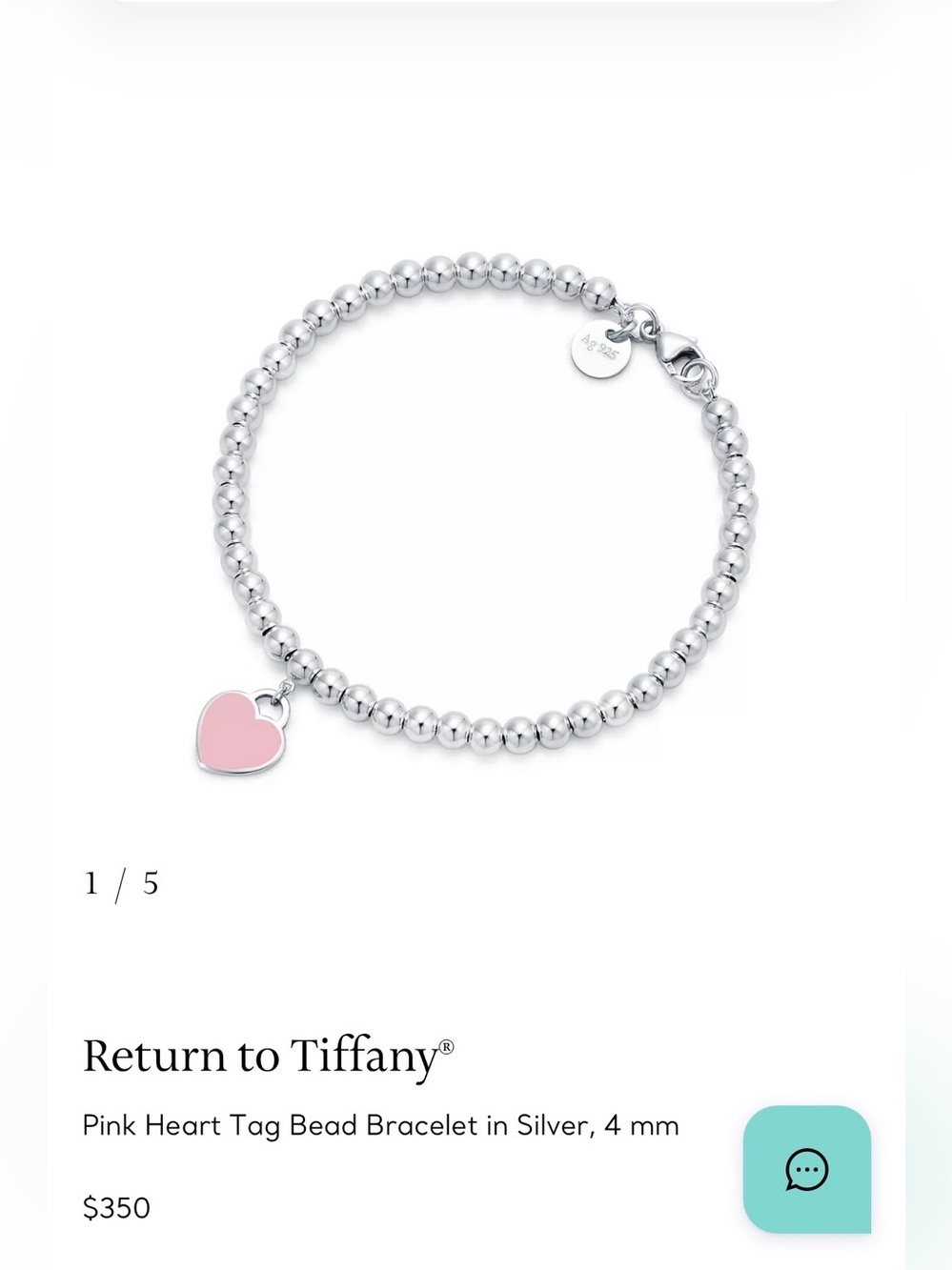Tiffany & Co. Pink Heart Tag Bead Bracelet in Silver